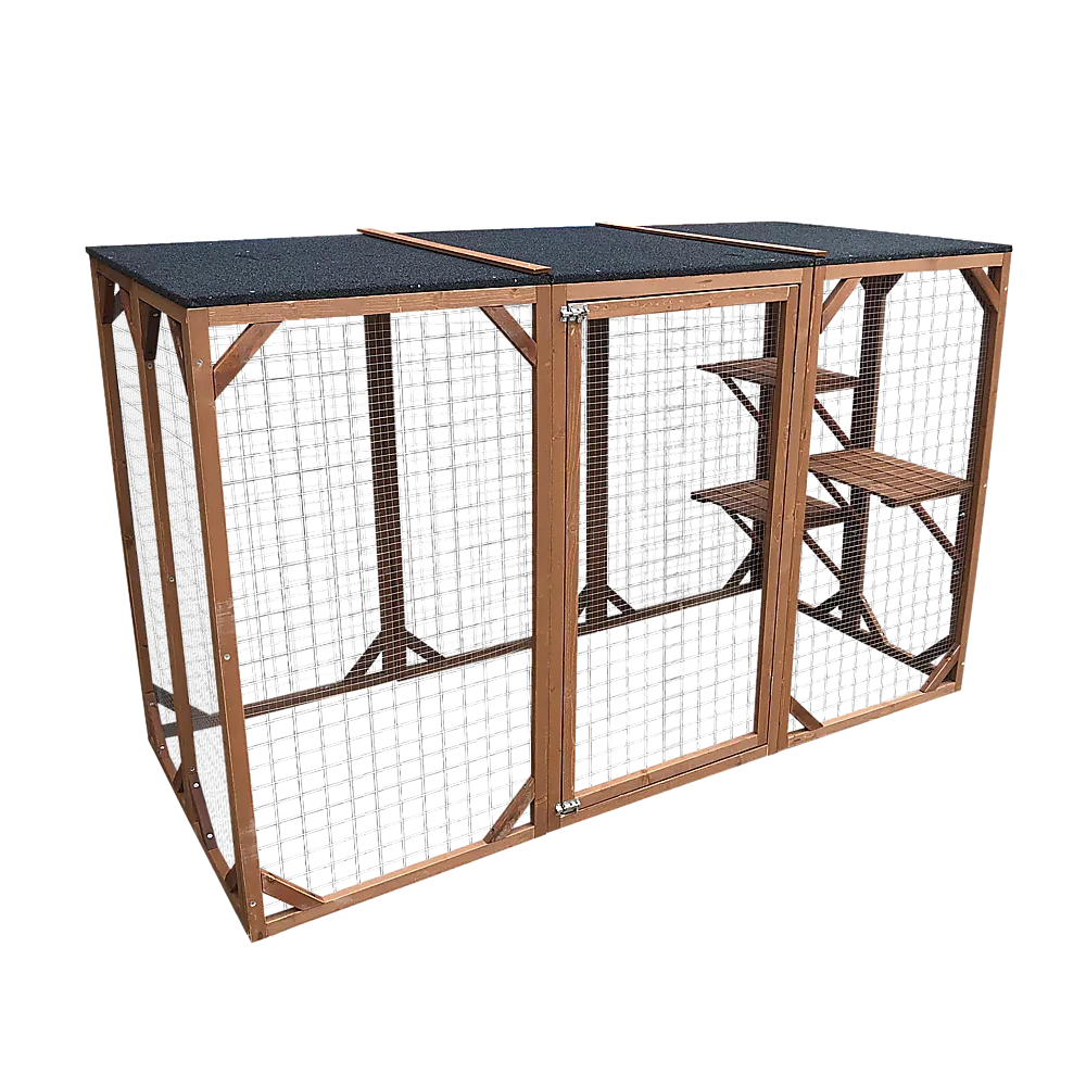 180cm Outdoor Cat Enclosure, Wooden, 3 Platforms