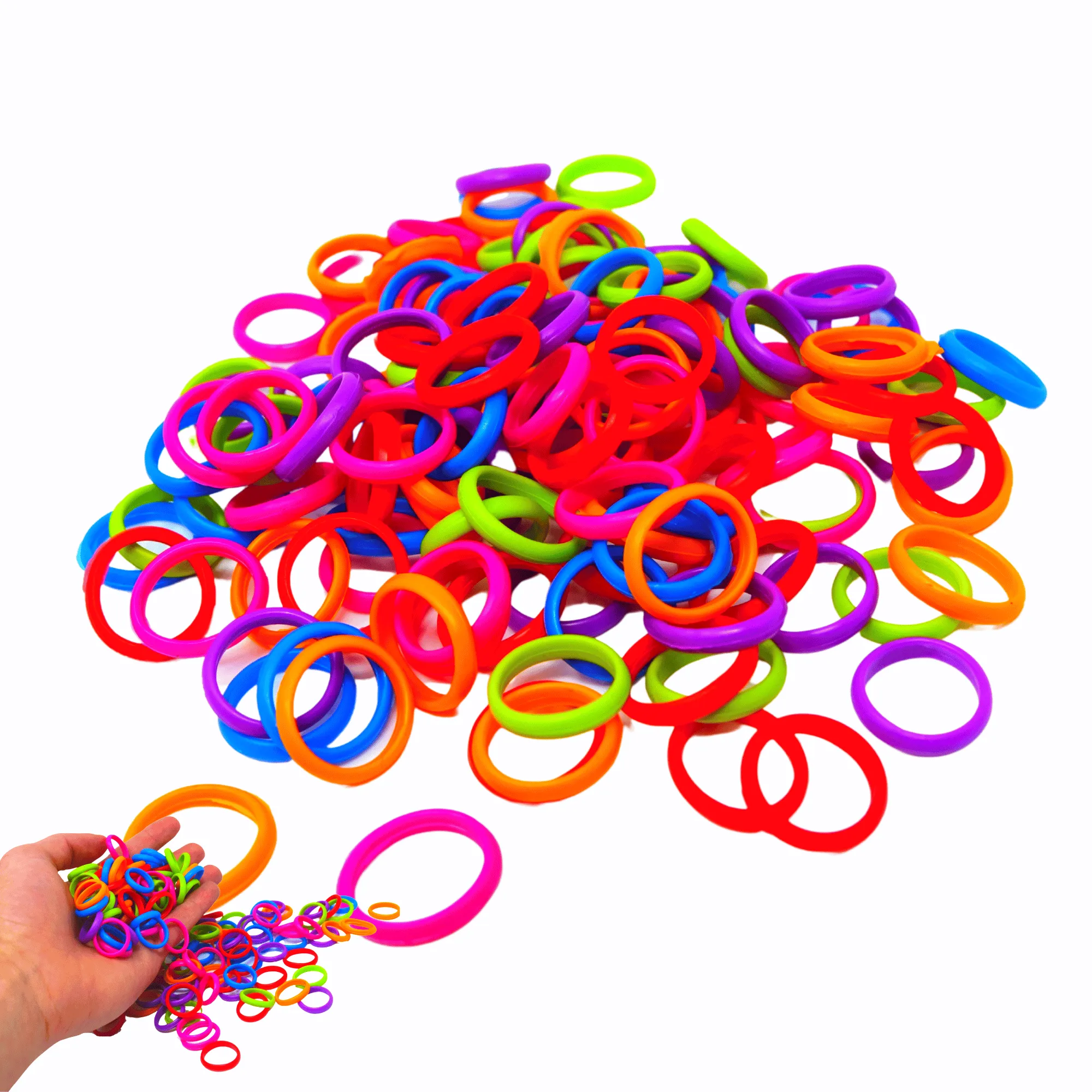 2953 Pk144 0.75" Colorful Bird Toy Rings - 144-Pack Rubber Neon Rings for Parakeets to Conures