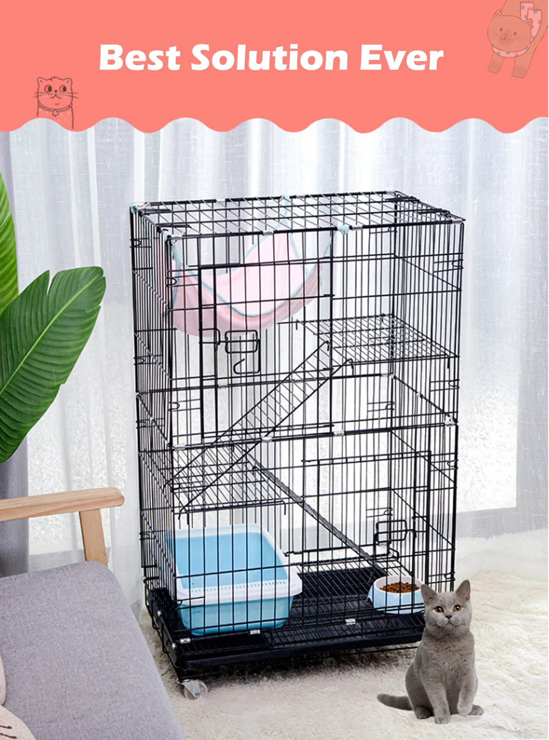 3 Level Rabbit Bird Cage Ferret Parrot Aviary Cat Rat Aviary Budgie Hamster Pet Cages Castor Wheel