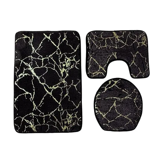 3 PCs Anti Skid Commode Mat Set(5415)-Black Marble