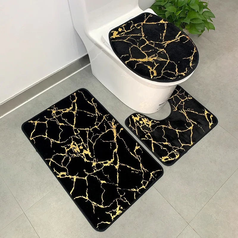 3 PCs Anti Skid Commode Mat Set(5415)-Black Marble