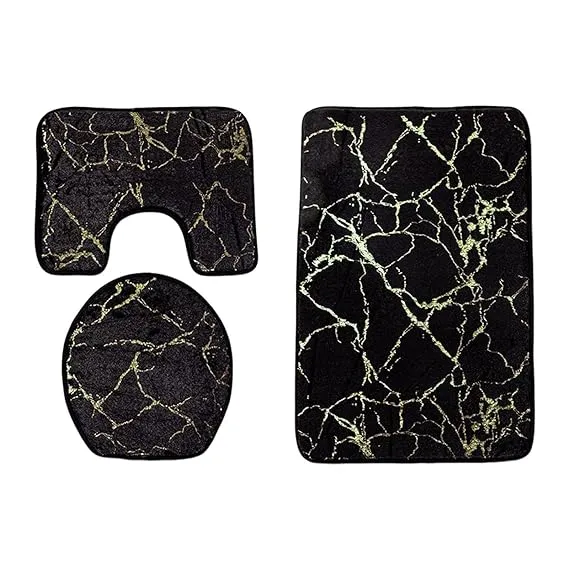 3 PCs Anti Skid Commode Mat Set(5415)-Black Marble