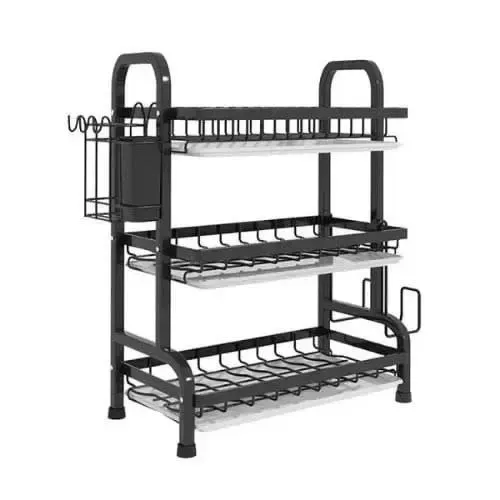 3-Tier High Quality Steel Dish Rack (Black)