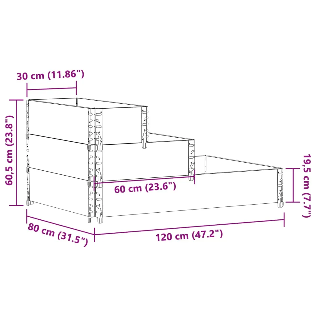 3-Tier Pallet Collar Grey 120x80 cm Solid Wood Pine