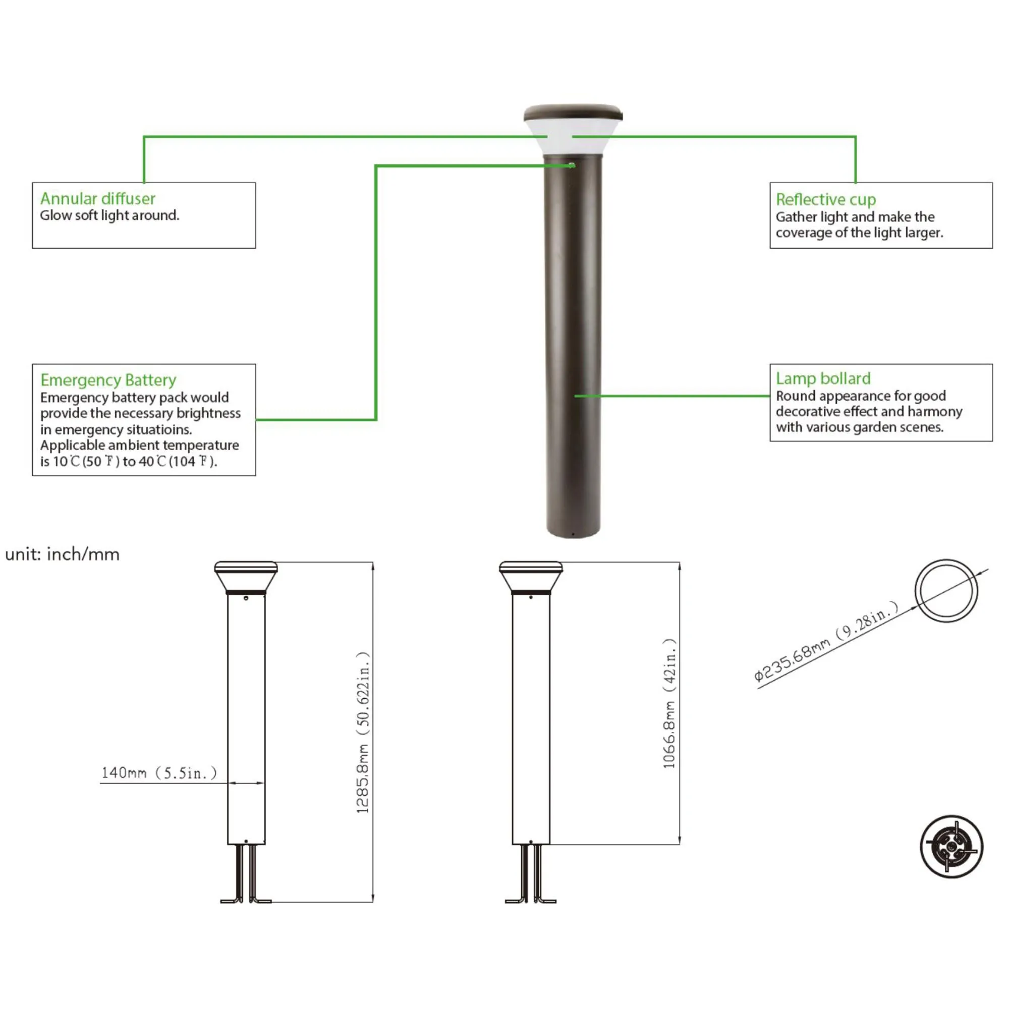 3.5ft. Aluminum Bollard 26-Watt 2290 Lumen LED Light