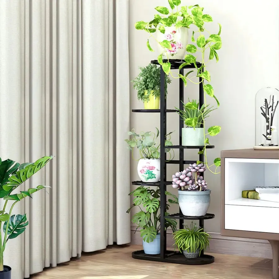 4 Tier Black Metal Plant Stand for 5 Planters