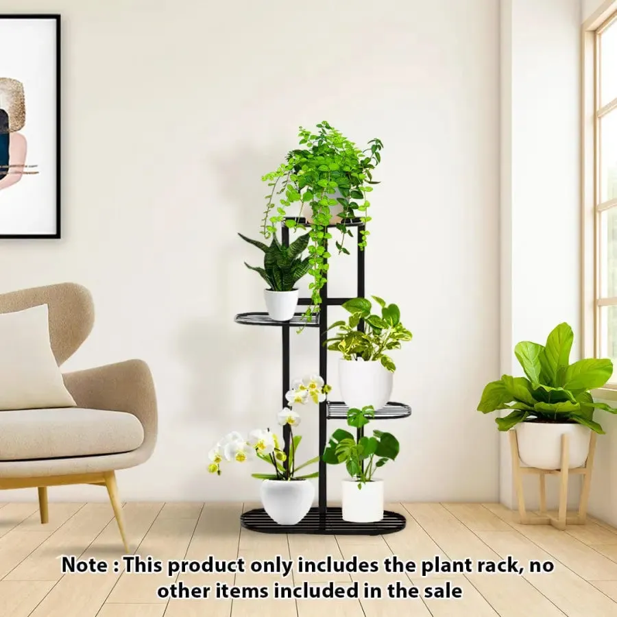 4 Tier Black Metal Plant Stand for 5 Planters