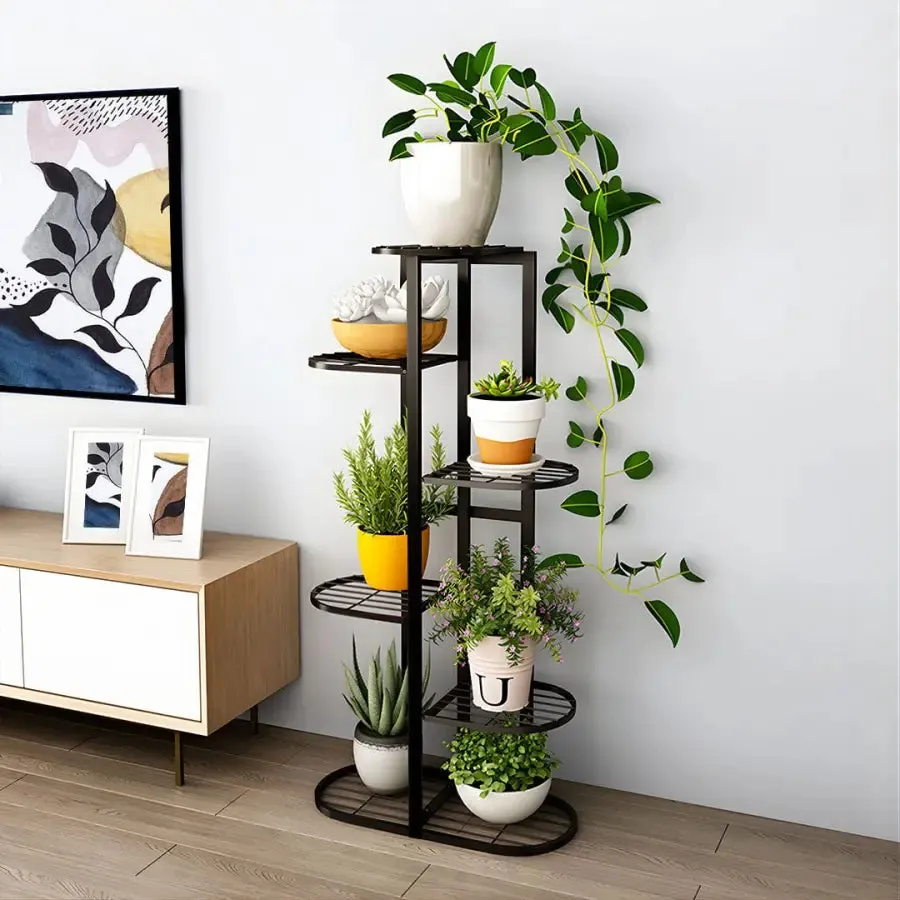 4 Tier Black Metal Plant Stand for 5 Planters