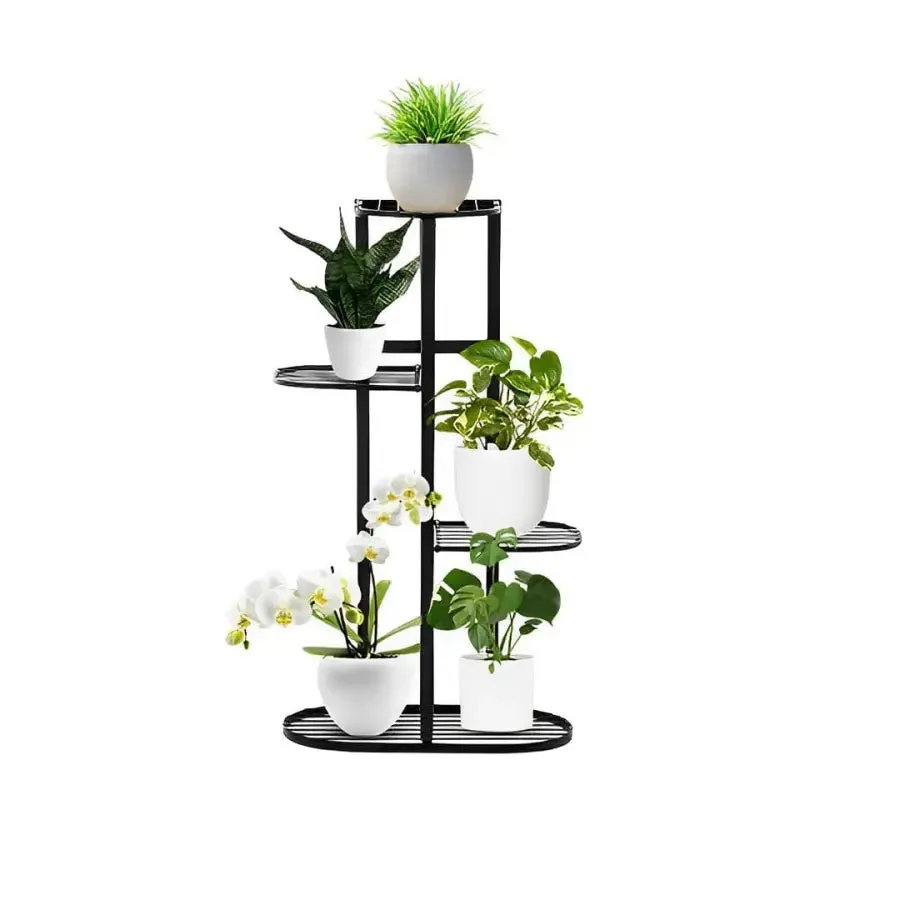 4 Tier Black Metal Plant Stand for 5 Planters