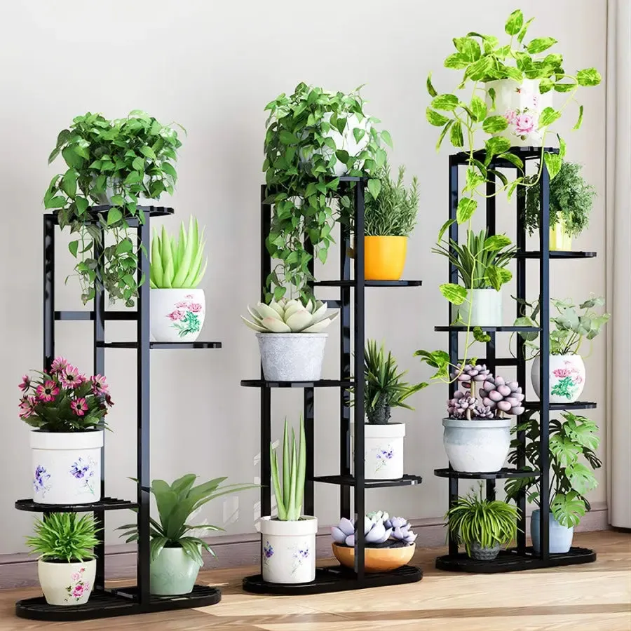 4 Tier Black Metal Plant Stand for 5 Planters