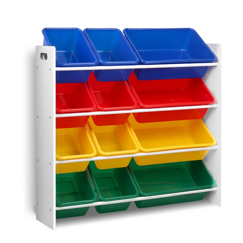 4-Tier Kids Bookshelf Organizer, 12 Bins Rack - Keezi