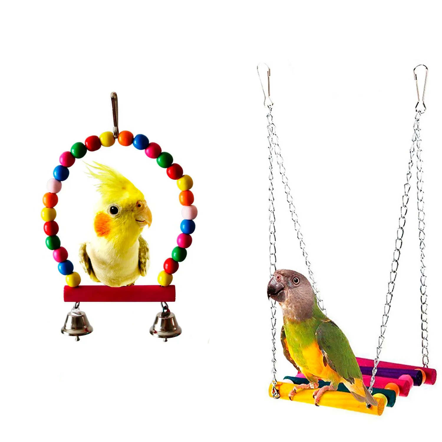 5pcs Bird Parrot Toys Hanging Bell Hammock Set