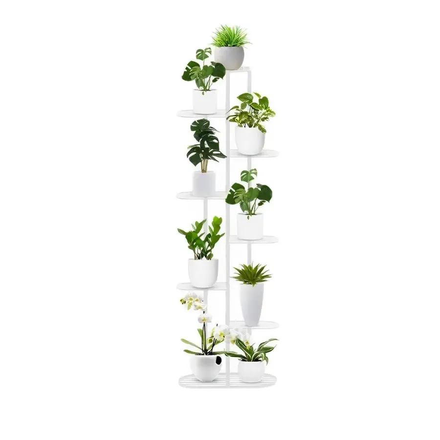 8 Tier White Metal Plant Stand for 9 Planters