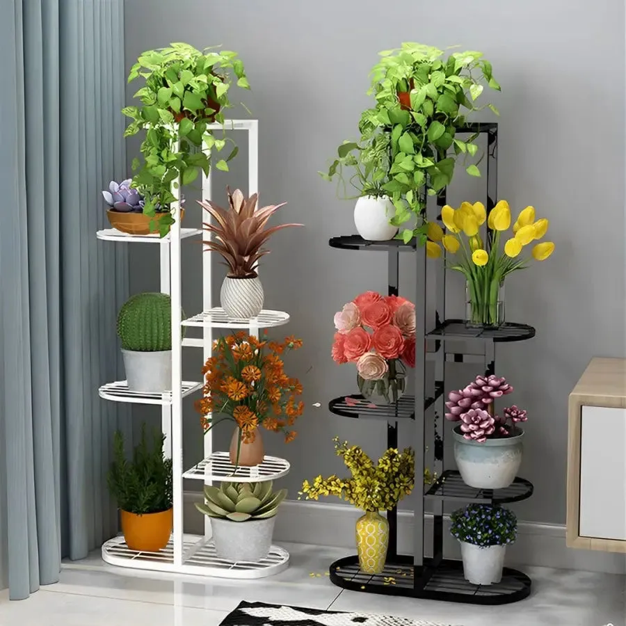 8 Tier White Metal Plant Stand for 9 Planters