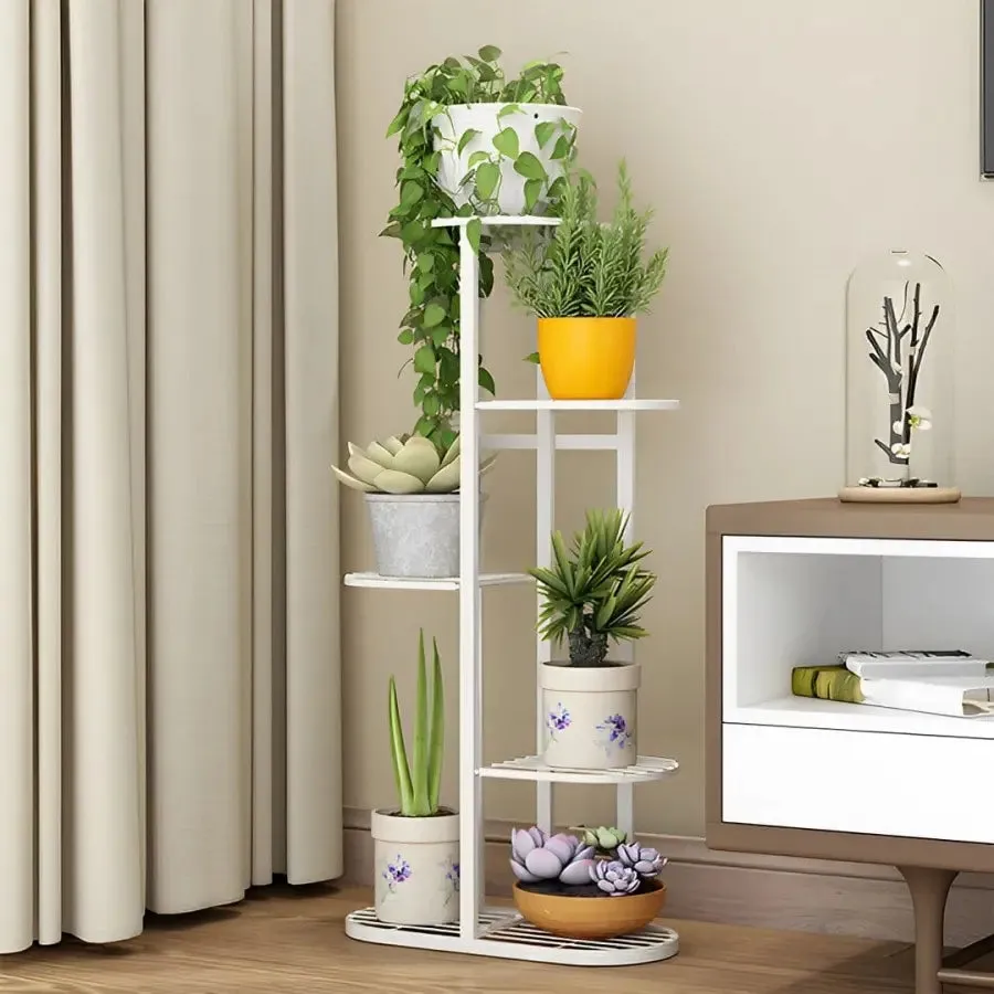 8 Tier White Metal Plant Stand for 9 Planters