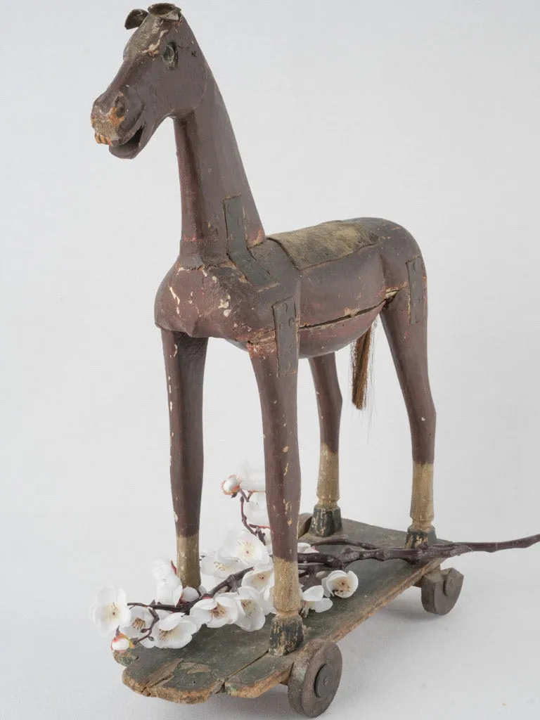 Antique French wooden horse - pull toy