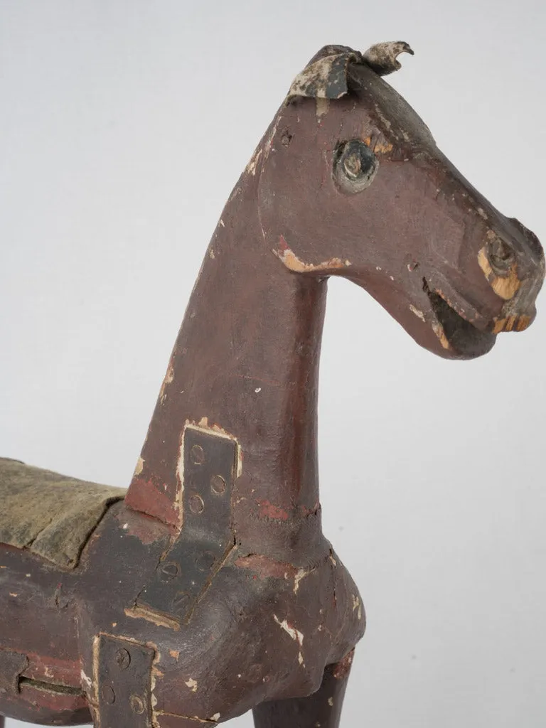 Antique French wooden horse - pull toy