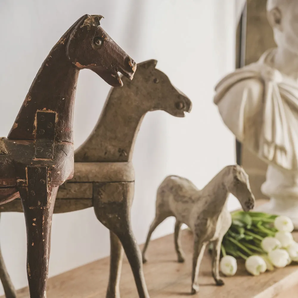 Antique French wooden horse - pull toy