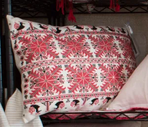 Antique Turul Red and Black Linen Pillow Cover