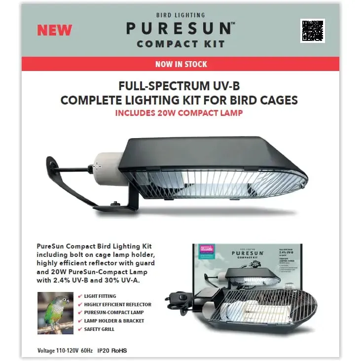 Arcadia Bird PureSun Compact Kit UVB Lighting System for Bird Cages