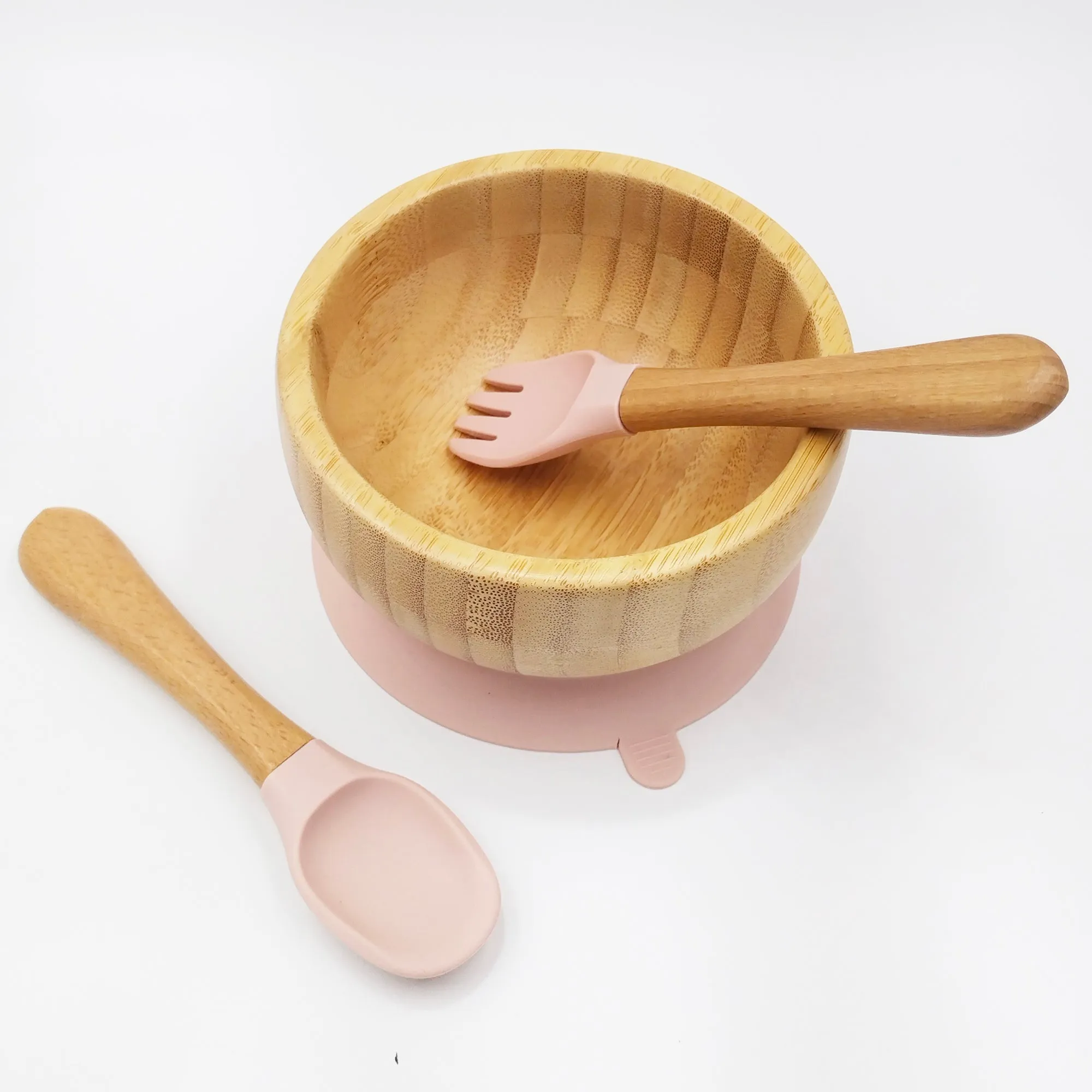 Bamboo Pink- Kradyl Kroft Bamboo Silicone Bowl & Spoon Set for Babies and Toddlers