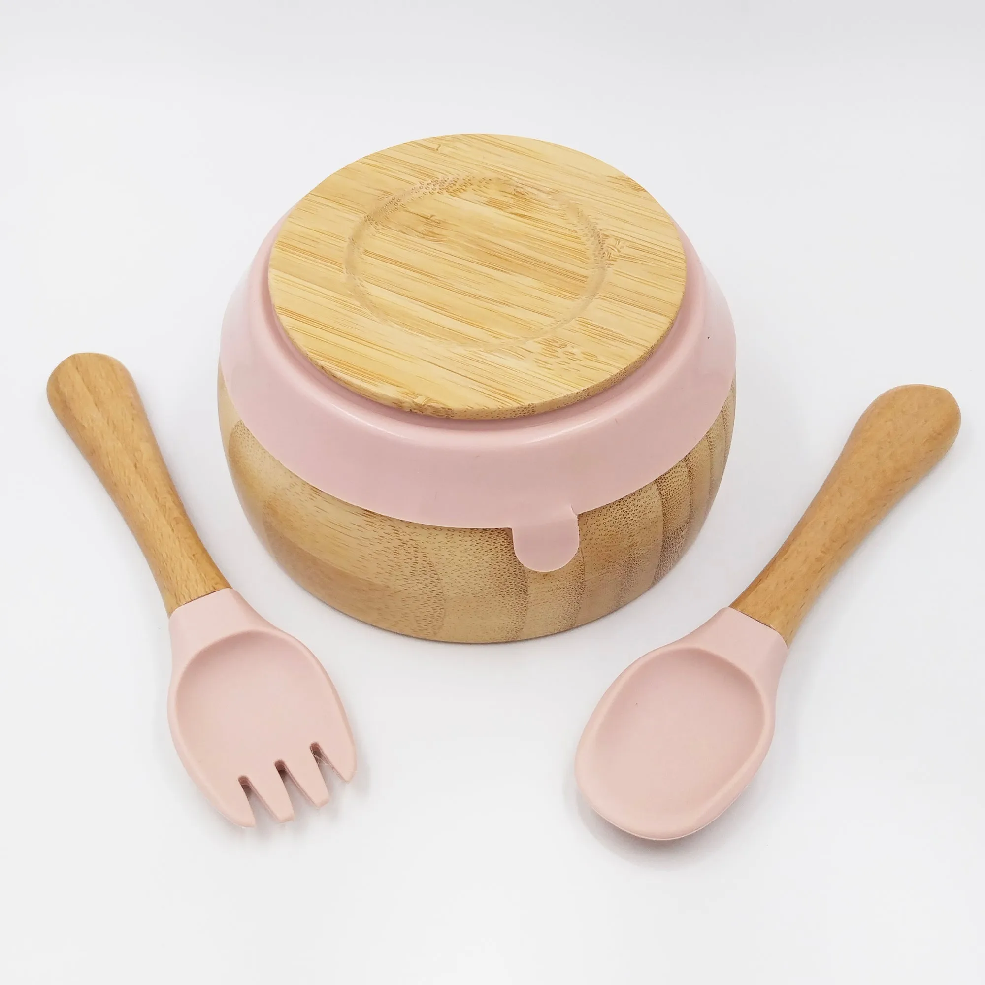 Bamboo Pink- Kradyl Kroft Bamboo Silicone Bowl & Spoon Set for Babies and Toddlers