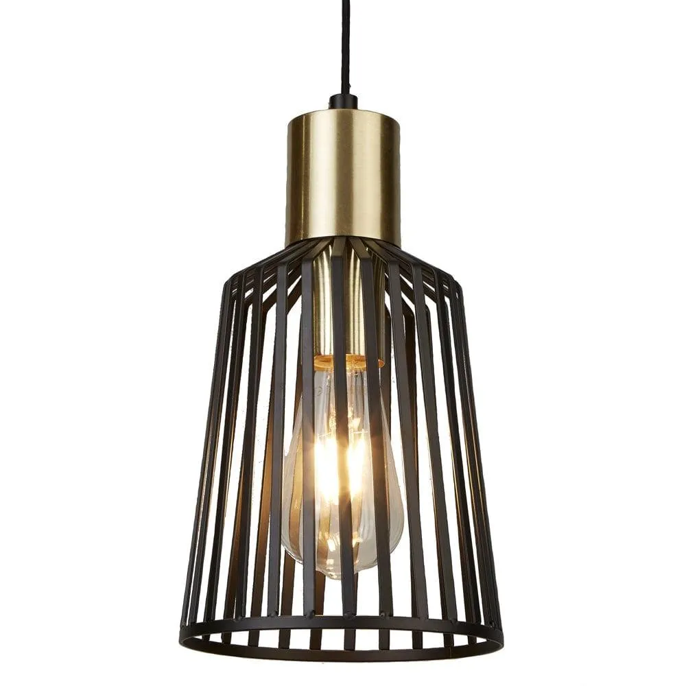 Bird Cage 1 Light Black & Gold Ceiling Pendant - 16cm