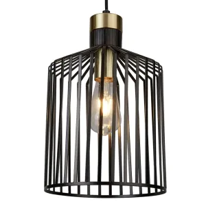 Bird Cage 1 Light Black & Gold Ceiling Pendant - 22cm