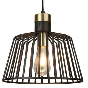 Bird Cage 1 Light Black & Gold Ceiling Pendant - 30cm