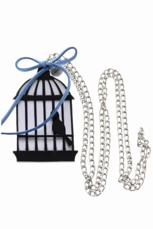 BIRD CAGE Black Silver Chain Pendant