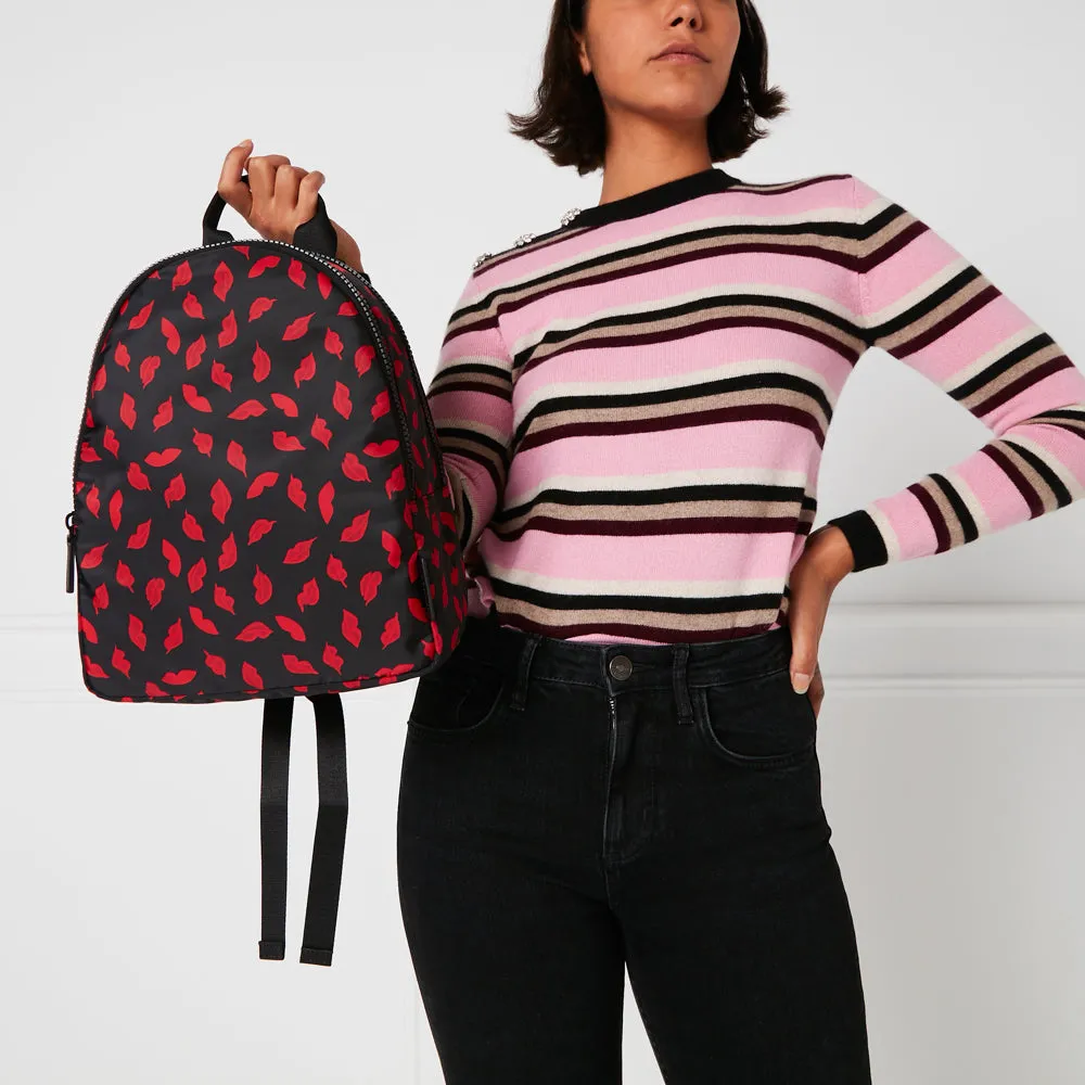 BLACK MULTI HANDPAINTED LIPS SADIE BACKPACK