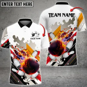 Bowling And Pins Water Color Pattern Customized Name 3D Polo Shirt, Gift for Bowler