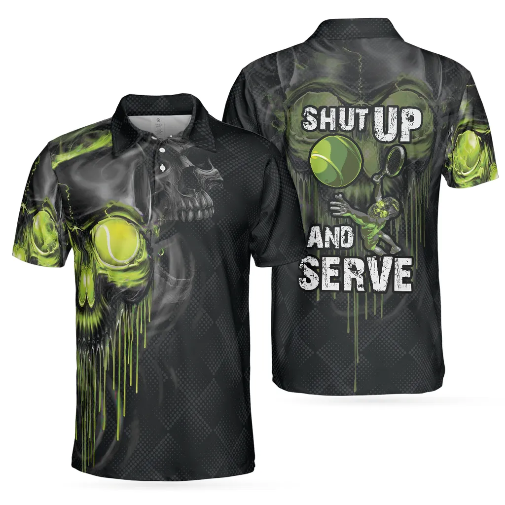 Coolspod Tennis Scary Skull Graphic All Over Printed 3D Polo Shirt, Skull Tennis Shirt