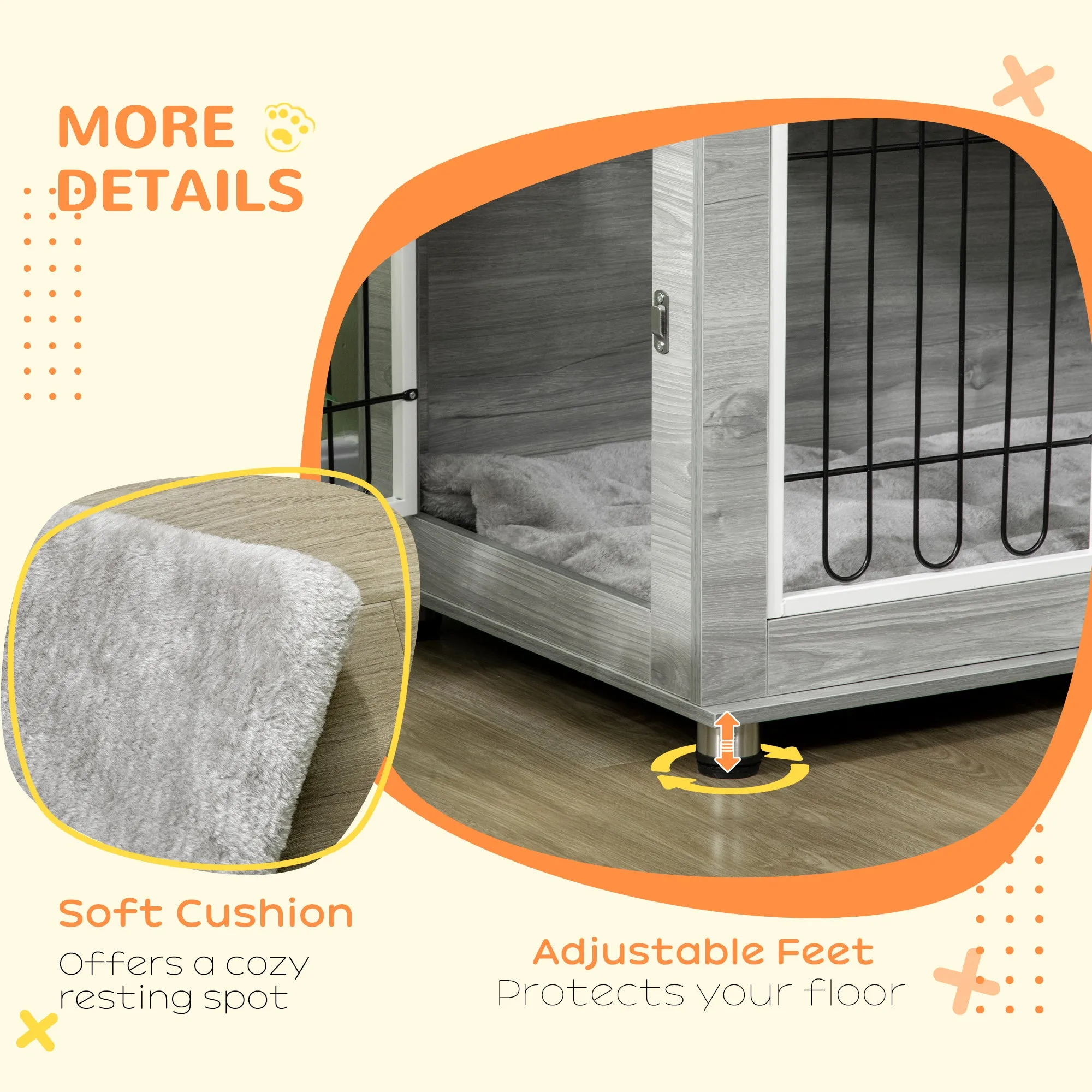 Dog Crate Furniture Side End Table w/ Soft Washable Cushion, Indoor Dog Kennel w/ Wire Mesh, Large Top, for Medium and Large Dogs