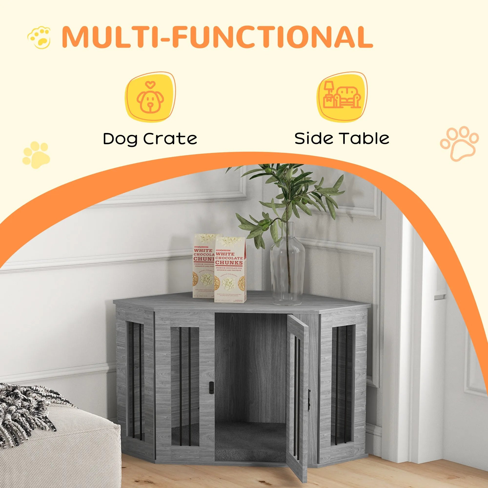 Dog Crate with Cushion, Conner Dog Crate Furniture, 104 x 55 x 63 cm, Grey