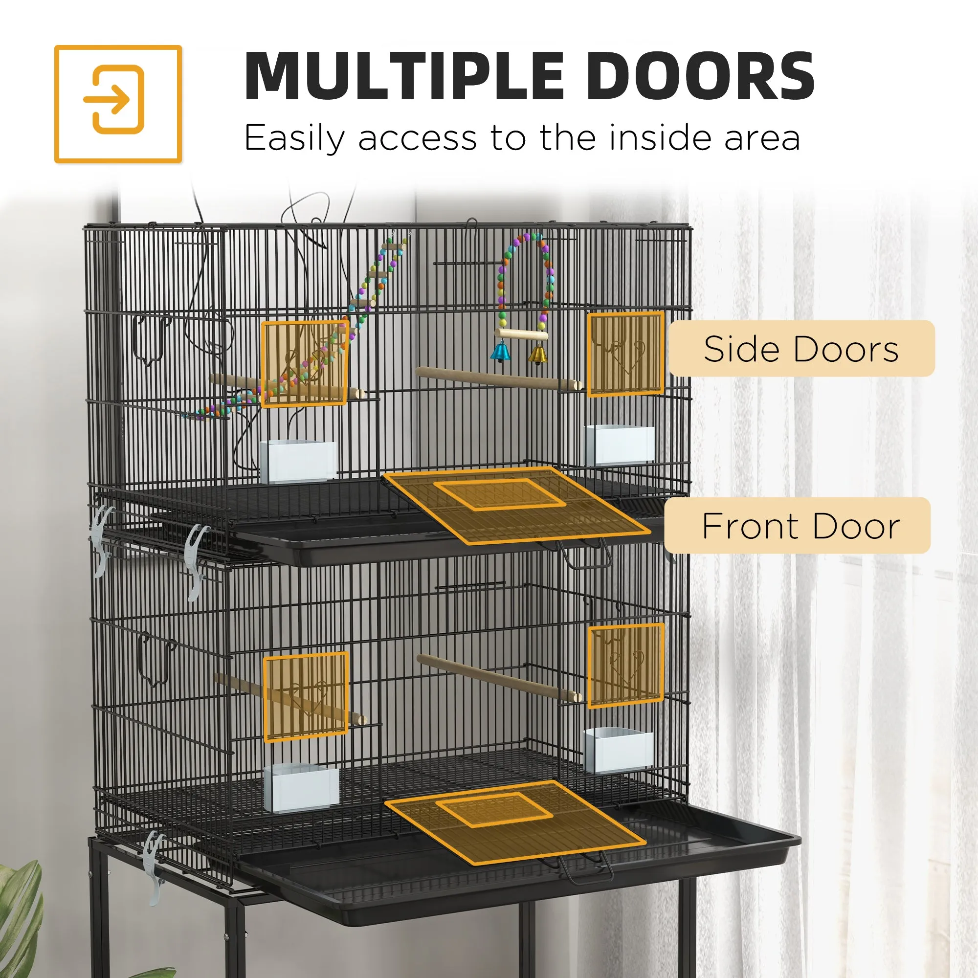 Double Stackable Bird Cage on Wheels w/ Stand, for Canaries