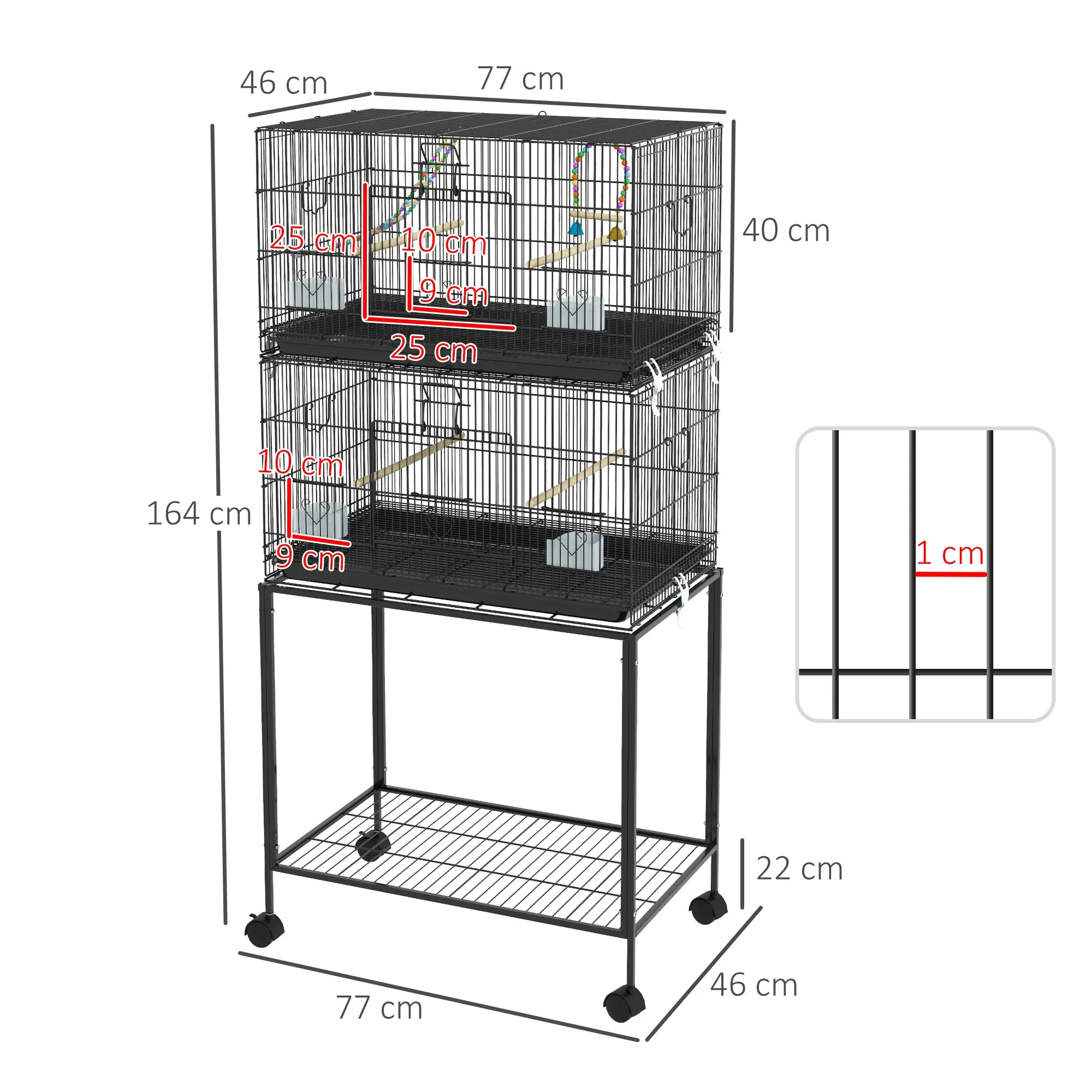 Double Stackable Bird Cage on Wheels w/ Stand, for Canaries