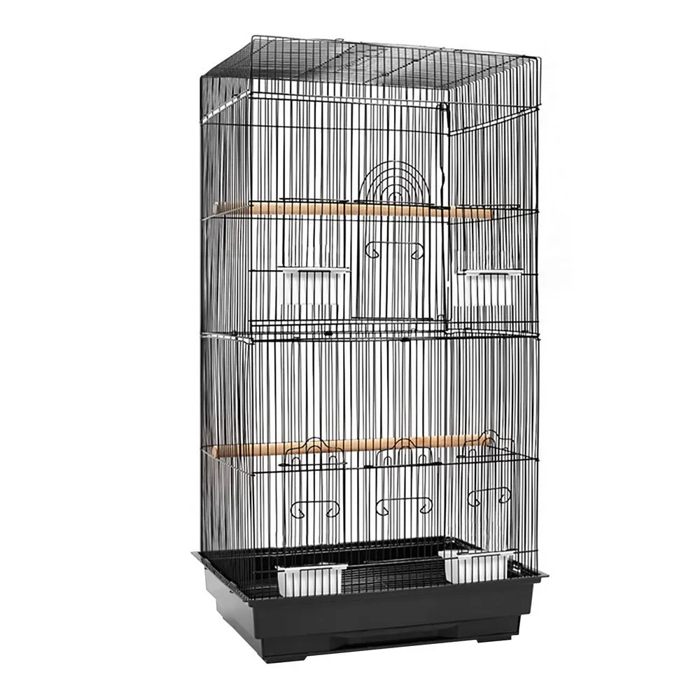 Durable Black Wrought Iron Bird Cage 88cm with Feeders - i.Pet