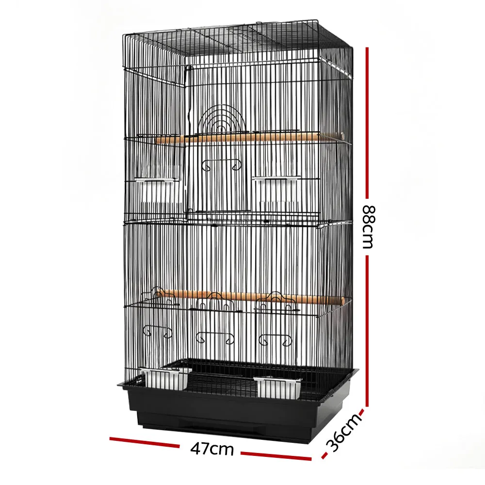 Durable Black Wrought Iron Bird Cage 88cm with Feeders - i.Pet