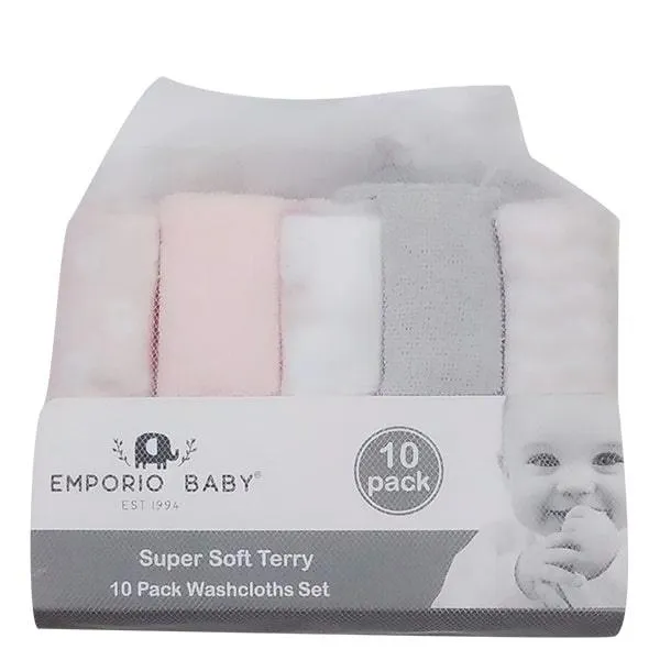 Emporio Baby Terry Soft Washcloth Set -  10 Pack