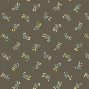 Fabric BACHELOR BUTTON Color BLACK TEA from English Garden Collection by Edyta Sitar for Andover, A-797-N