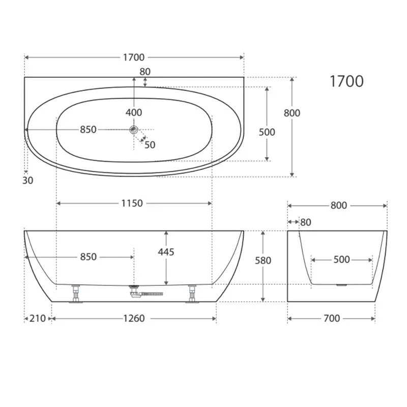 Fienza Keeto 1700mm Back-To-Wall Acrylic Bath