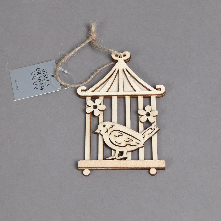 Gisela Graham Natural Wood Bird on Cage Decoration