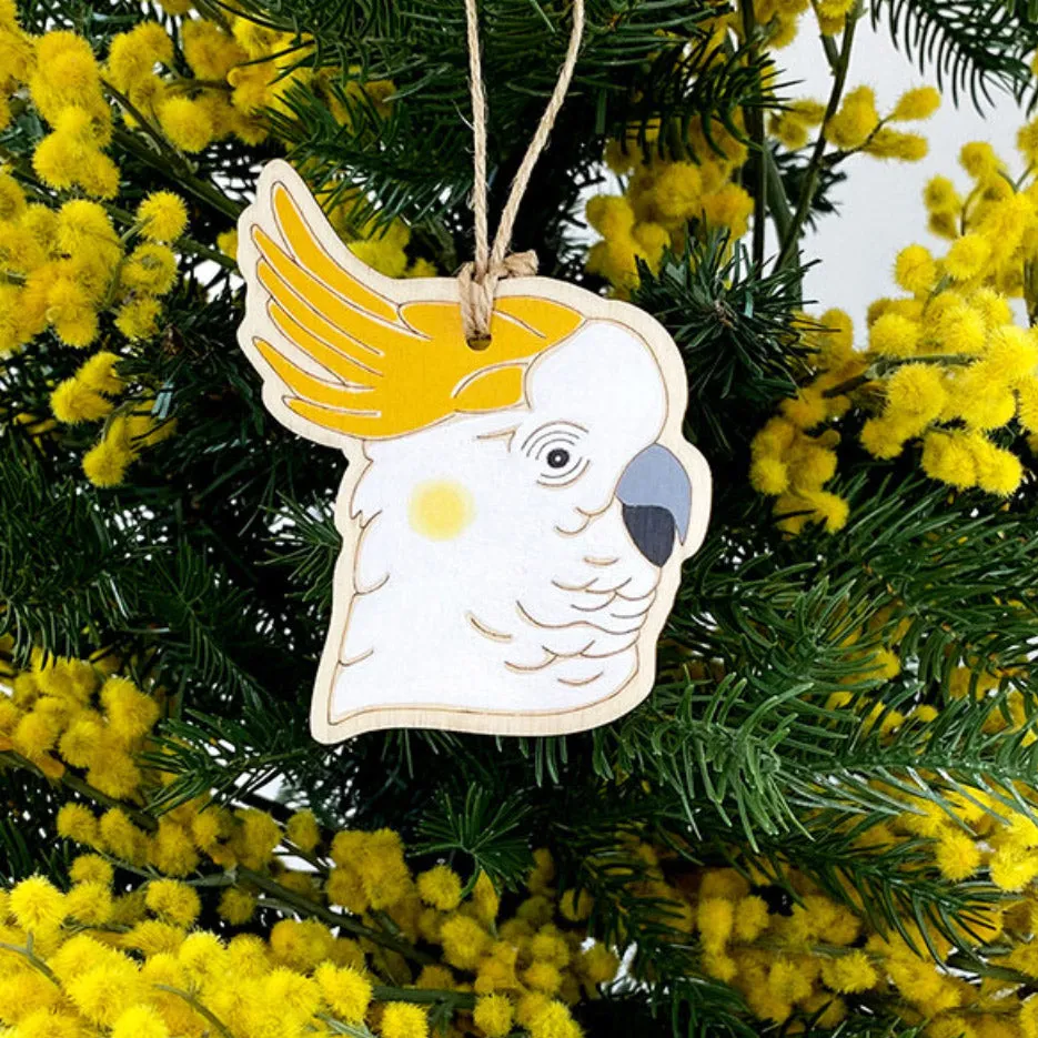 Hand-painted Sulphur-Crested Cockatoo Ornament