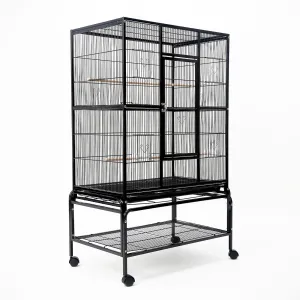 Heavy-Duty Wrought Iron Parrot Aviary Bird Cage with Wheels - Paw Mate