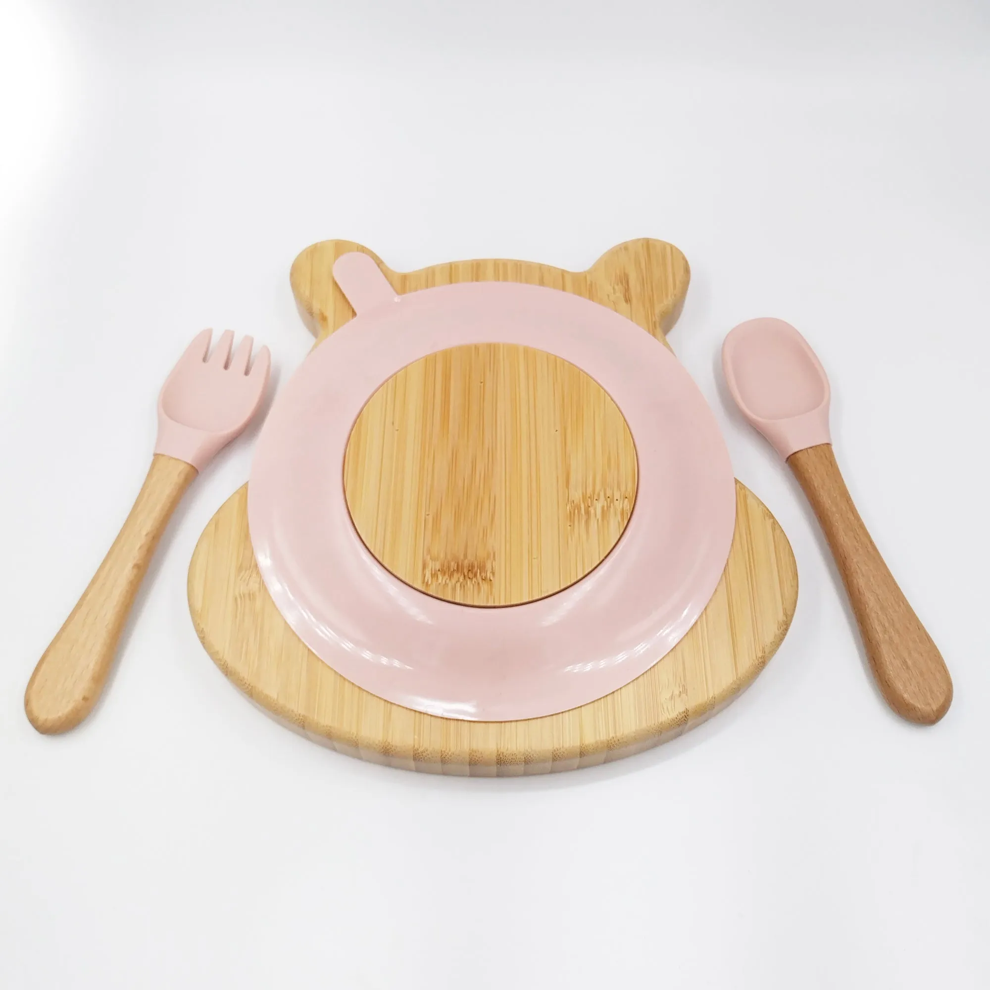 Hippo Pink- Kradyl Kroft Bamboo Silicone Bowl & Spoon Set for Babies and Toddlers