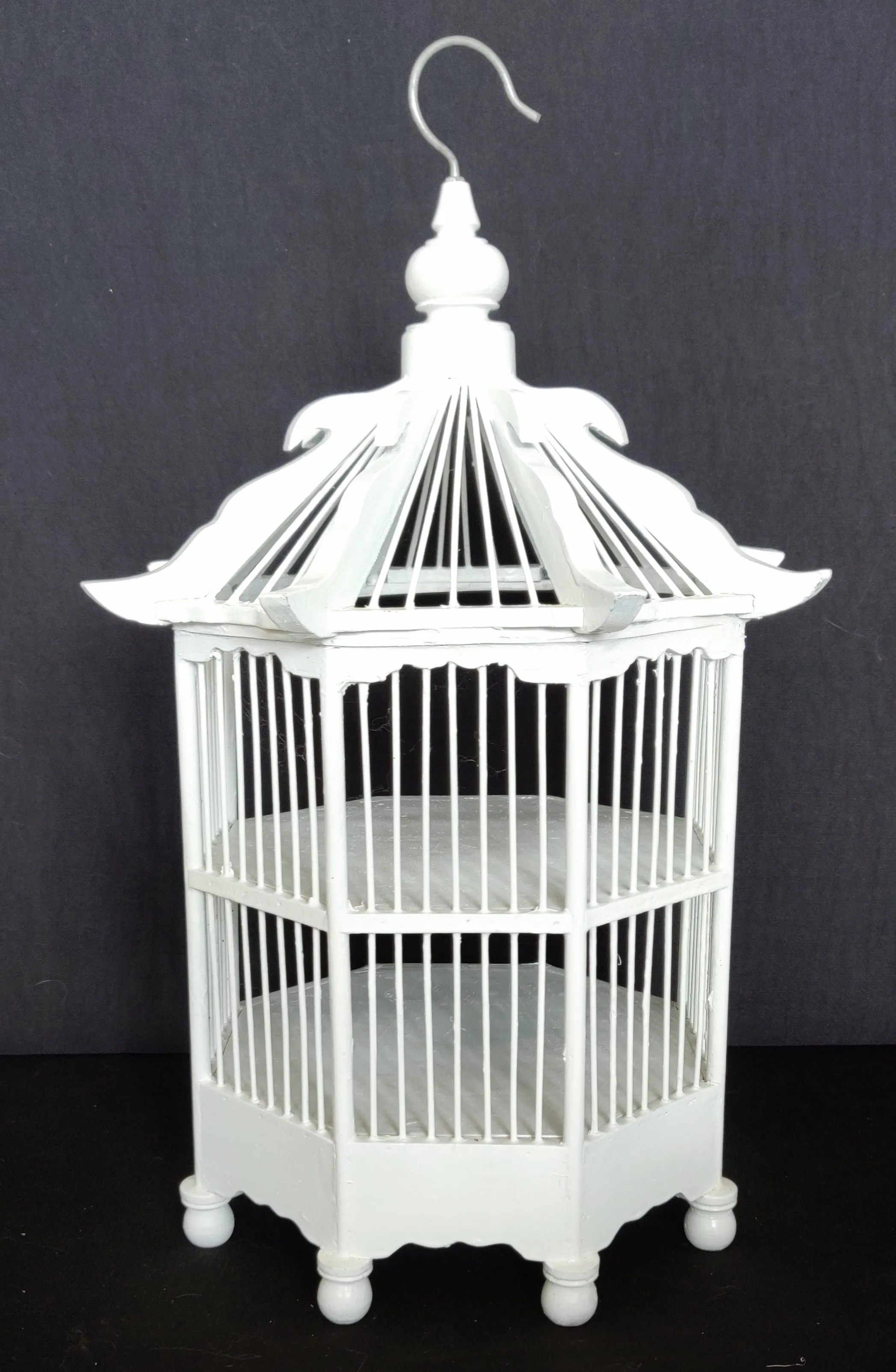 Home Decor. Beautiful Octogonal Decorative Bamboo and Wood Bird Cage Display Shelf.