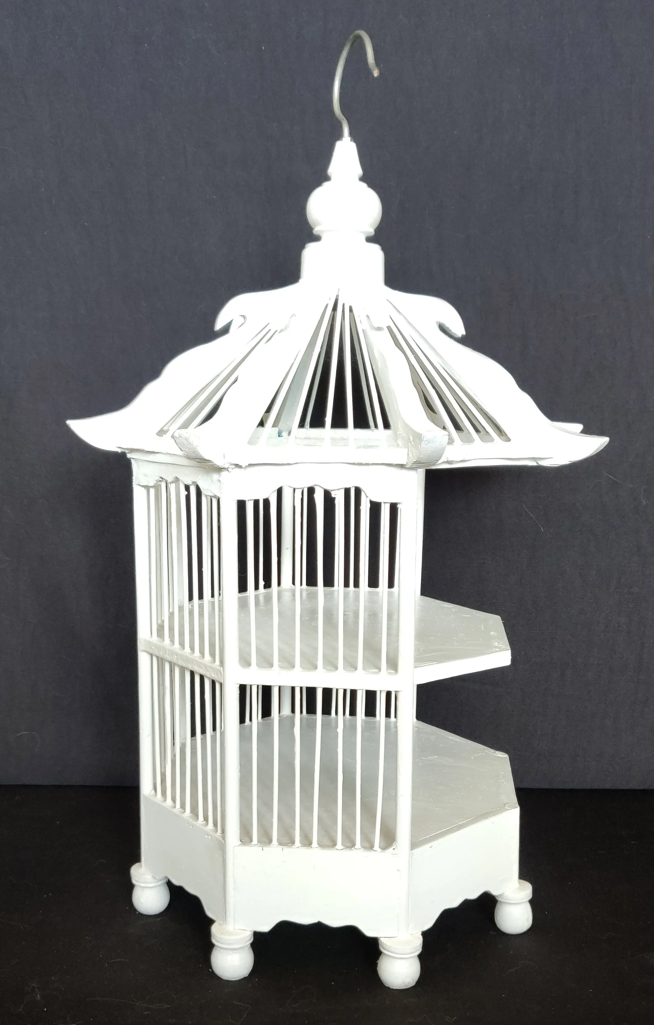 Home Decor. Beautiful Octogonal Decorative Bamboo and Wood Bird Cage Display Shelf.