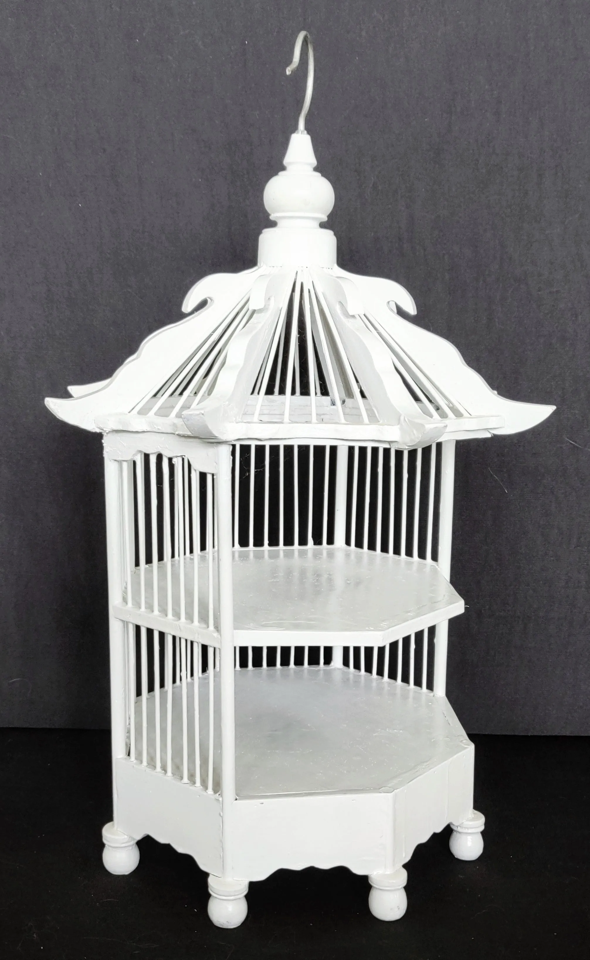 Home Decor. Beautiful Octogonal Decorative Bamboo and Wood Bird Cage Display Shelf.