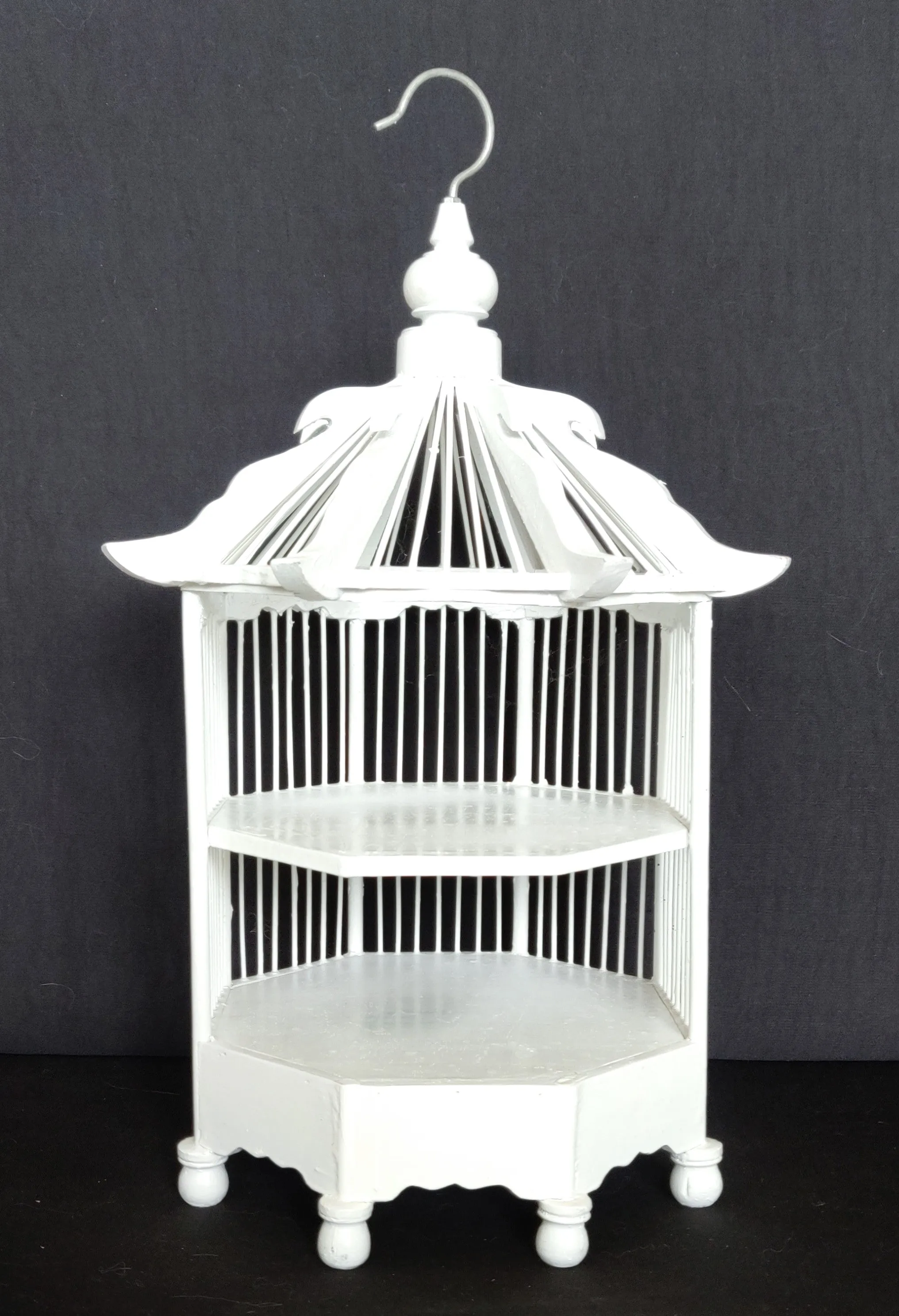 Home Decor. Beautiful Octogonal Decorative Bamboo and Wood Bird Cage Display Shelf.